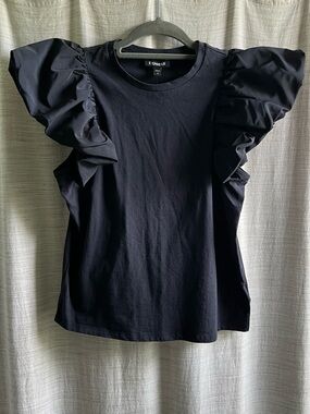 Express Navy Puff Sleeve Tee Spring Summer Dramatic Cotton Fun Flirty Unique XS